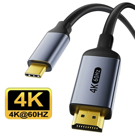 Câble USB-C vers HDMI 4K 60Hz doré, connectique pour console rétro, téléviseur ou ordinateur
