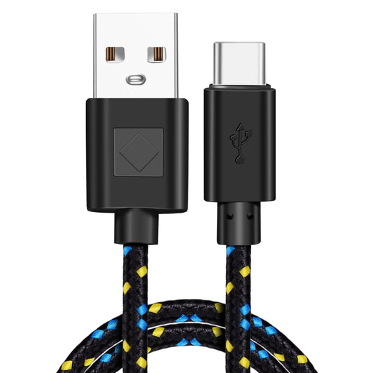 Câble USB-C noir tressé en nylon avec connecteurs USB-A vers USB-C, compatible charge rapide 2.4A – accessoire idéal pour la console RÉTRONIC Portable et appareils Android.