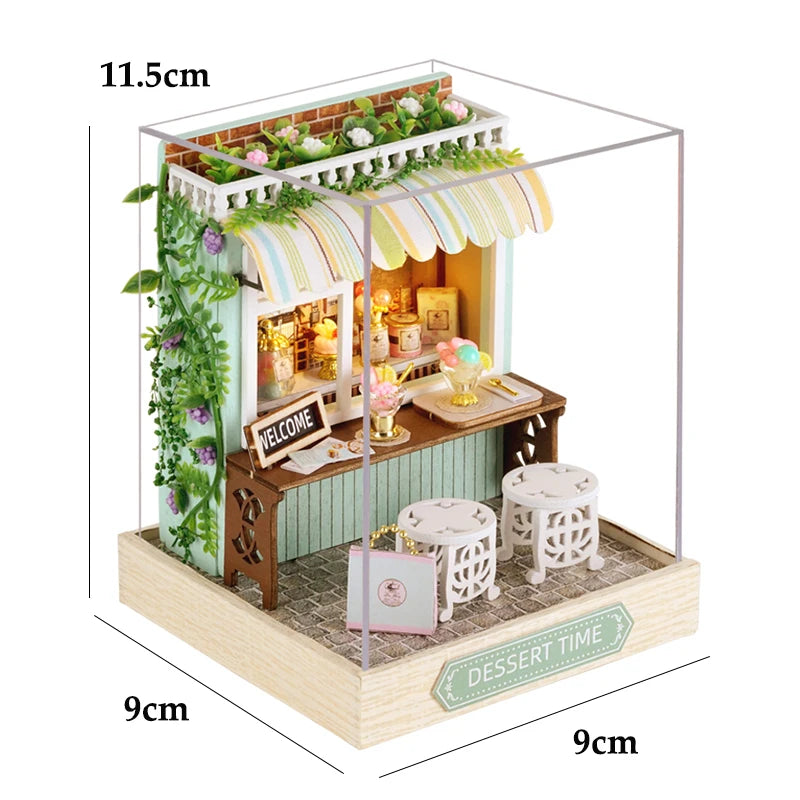 Book nook Dessert Time miniature DIY en bois avec LED, mini pâtisserie décorative pour bibliothèque et étagère