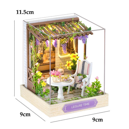Book nook Leisure Time miniature DIY en bois avec LED, jardin détente décoratif pour bibliothèque