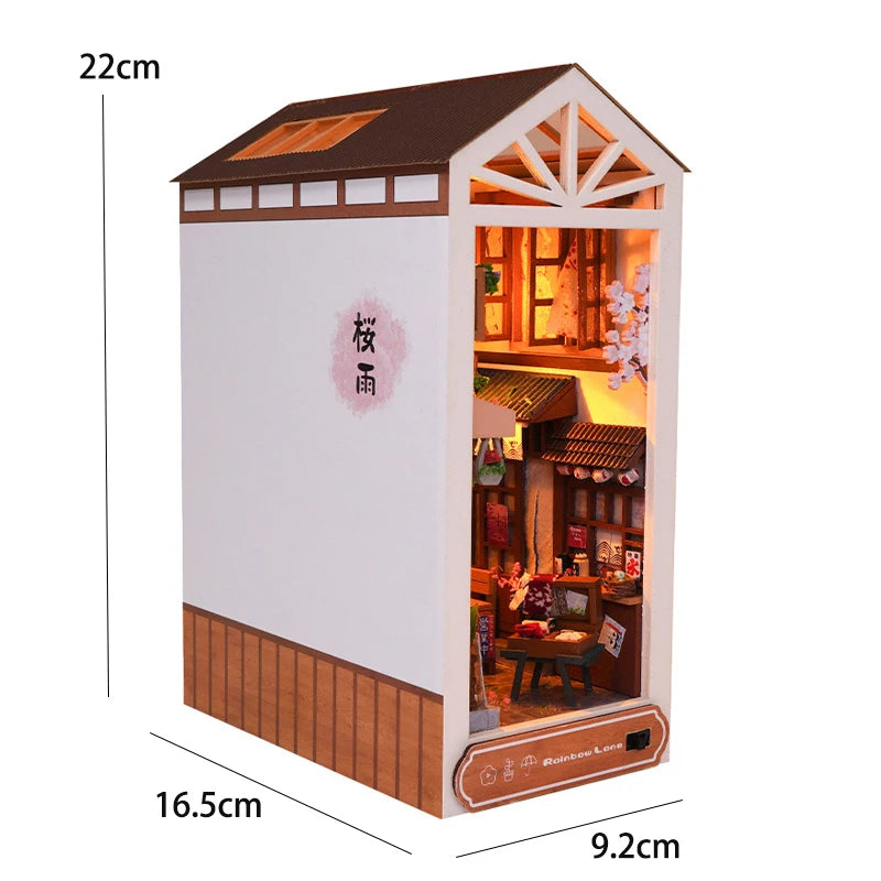 Booknook LED ruelle japonaise miniature en bois, diorama lumineux style asiatique pour bibliothèque