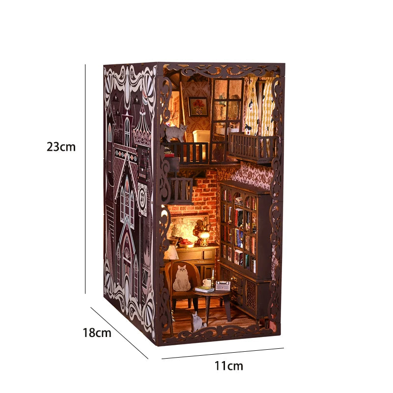 Booknook LED bibliothèque miniature en bois, diorama lumineux cosy pour étagère avec intérieur de maison détaillé