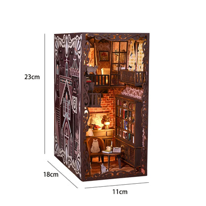 Booknook LED bibliothèque miniature en bois, diorama lumineux cosy pour étagère avec intérieur de maison détaillé