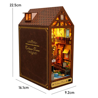 Booknook LED village miniature en bois, maison lumineuse décorative pour bibliothèque avec ambiance féerique