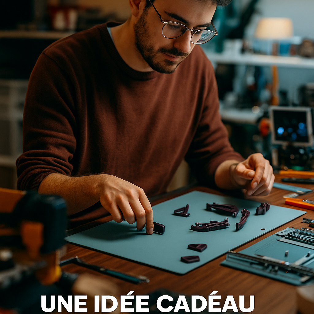 Maquette Rokr en cours de montage sur un bureau, idéale pour les passionnés de décoration geek et setup gaming

