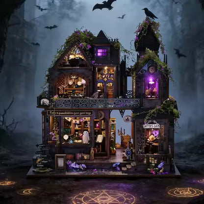 Book nook château magique en bois à assembler, décoration de bibliothèque lumineuse avec détails féériques et architecture fantastique