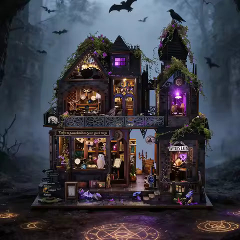 Book nook château magique en bois à assembler, décoration de bibliothèque lumineuse avec détails féériques et architecture fantastique