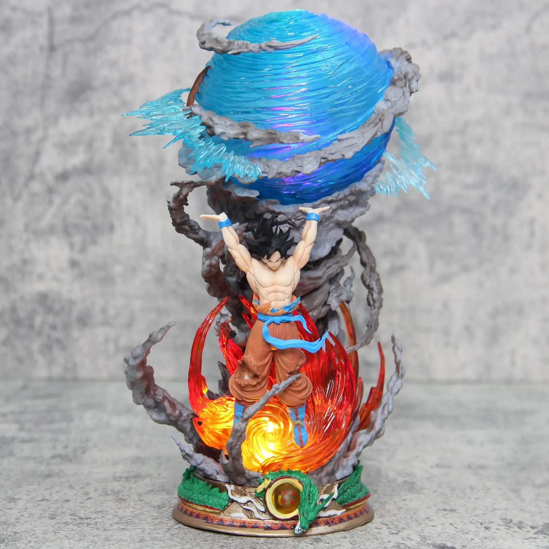 Figurine Dragon Ball Son Goku Spirit Bomb 25 cm avec boule d’énergie bleue et socle effets lumineux – Zone Bonus RÉTRONIC