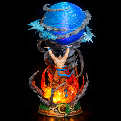 Figurine Dragon Ball Son Goku Spirit Bomb 25 cm avec boule d’énergie bleue et socle effets lumineux – Zone Bonus RÉTRONIC