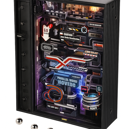 Maquette 3D ROKR Last City rétrofuturiste avec éclairage LED, piste à billes motorisée et design cyberpunk